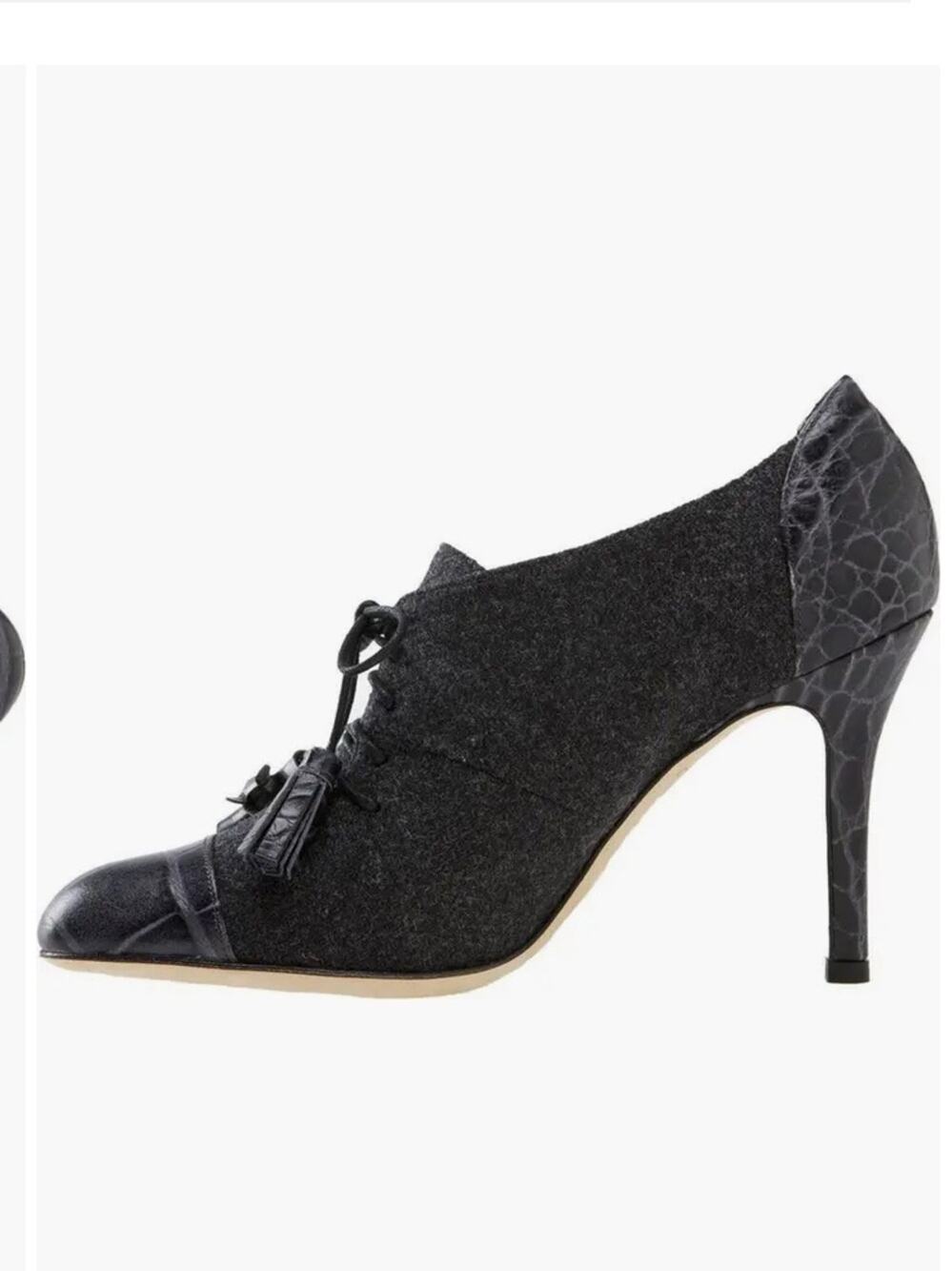 Kate Spade Charcoal Gray Wool Leather Lace-Up High Heel Bootie size 7 Italy Made
